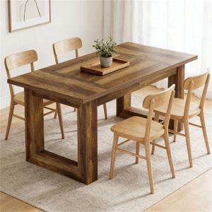 Tavolo da Pranzo Rettangolare con Base Quadrata in Legno Robusto per Cucina, Tavolo da Pranzo Durevole con Base Quadrata - Product Image 1