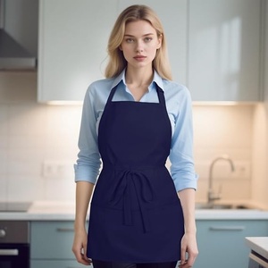 <b>Navy</b> Blue Cotton Apron Woven Fabric <b>Tie</b> Closure For Restaurant Bar Wait Staff Uniform Women - Product Image 1