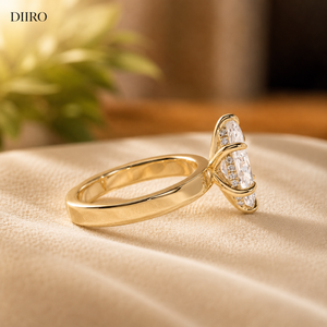 Anillo de Compromiso con Moissanita Corte Marquesa, Oro Sólido de 18K, Engaste Oculto, Anillo Clásico de Joyería para Mujer - Product Image 3