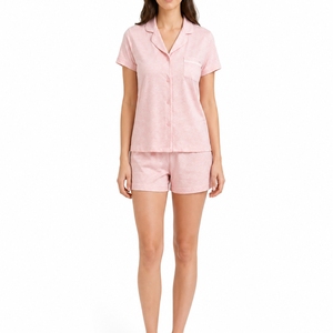 Women Two Piece Set Short Sleeve Button Shirt And Shorts Soft Summer <b>Lounge</b> Wear Breathable Lightweight Comfortable <b>Light</b> Style - Product Image 1