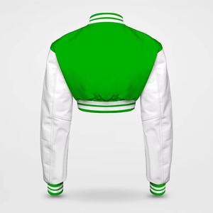 Women <b>Short</b> Crop Varsity <b>Jacket</b> Casual Letterman Style Button-Up Long <b>Sleeve</b> Lightweight Breathable Eco-Friendly Wool/Viscose - Product Image 5