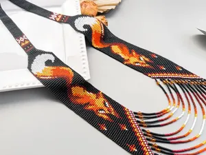 handmade Beaded Orange Fox <b>Necklace</b>, Black Beadwork <b>Statement</b> Jewelry, Unique Fox Themed <b>Necklace</b>, Gift for Nature Lovers, gift - Product Image 4