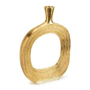 Luxury Etched Gold "O" Shape <b>Vase</b> – Contemporary <b>Thin</b> Decorative Urn for Mantel & Tabletop - Product Image 2