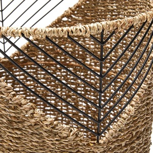 Set of 3 Round Seagrass <b>Baskets</b> with Open Iron Frames for Decor Handmade <b>Storage</b> <b>Basket</b> Wholesale eco-friendly Made in Vietnam - Product Image 4