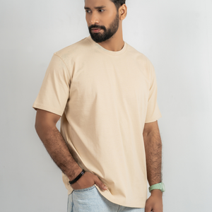 Women's Solid Color Short Sleeve Crew Neck T-<b>Shirt</b> Regular Fit Casual Style Beige Jersey Fabric Adult Plus Size 100% cotton BD - Product Image 3