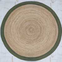 Tapis d'appoint en jute tissé à la main, style bohème chic, bordure verte, décoration de maison de style farmhouse