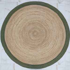 Tapis d'appoint en jute tissé à la main, style bohème chic, bordure verte, décoration de maison de style farmhouse - Product Image 5