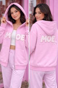 Sudadera con Capucha Rosa para Mujer, con Costuras en Contraste, de Algodón, Estilo Urbano, con Gráfico de Dibujos Animados en Chenille, Venta al Por Mayor OEM - Product Image 6