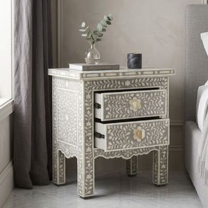 Decorative Modern Luxury Nightstand <b>Side</b> <b>Table</b> Bedside Cabinet with 2 Drawers Floral Carved Bedroom <b>Storage</b> - Product Image 3