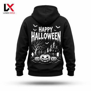เสื้อฮู้ดดี้สีดำคุณภาพสูงสำหรับฮาโลวีน แบบสั่งทำพิเศษสำหรับผู้ชาย ทรงโอเวอร์ไซส์ ผ้าฟลีซ พิมพ์ลายฟักทอง  OEM ODM - Product Image 2