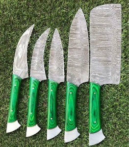 UMAR FAROOQ CUTLERY KITCHEN WARE <b>Set</b> of 5 Damascus Kitchen <b>Knives</b>, Custom Full Tang Yellow Pakka Wood Handle with Leather Roll - Product Image 5