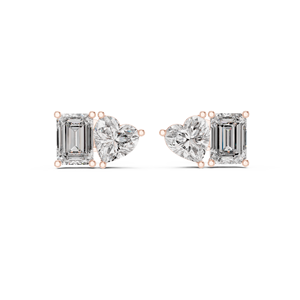 Premium Quality Toi Et Moi Lab Grown Diamond <b>Stud</b> <b>Earrings</b> Beautiful Heart & <b>Emerald</b> Cut 14K Solid Rose Gold Luxury Style <b>Studs</b> - Product Image 3