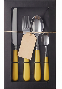 Ensemble de couverts en acier inoxydable avec manches jaunes, fourchette, couteau, cuillère, cuillère à café, design moderne, passe au lave-vaisselle, pour une utilisation en cuisine - Product Image 6
