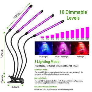 IMounTEK Lámpara de Cultivo Interior para Plantas de 80W con 80 LED de Espectro Completo Rojo y Azul, 10 Niveles de Intensidad Regulable - Product Image 2