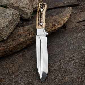Cuchillo de Camping Premium al por Mayor, Hecho a Mano, de Acero D2, Cuchillo de Caza con Mango de Asta de Ciervo y Funda de Cuero Fino, Cuchillo Vikingo para Exteriores - Product Image 3