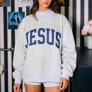 Blessed OEM <b>Mock</b> <b>Neck</b> Cotton Fleece Sweatshirt Chenille Embroidery University College Greek Apparel Unisex Pullover - Product Image 4