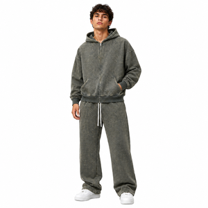 Conjunto de Sudadera con Capucha y Pantalones Deportivos Holgados de Algodón 400 GSM con Lavado Ácido Personalizado, Estilo Vintage, OEM - Product Image 1