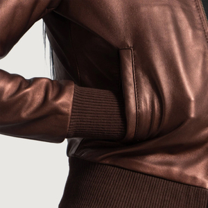 Chaqueta de Motociclista para Mujer, 100% Piel de Oveja Genuina, Transpirable, Ecológica, Acolchada, Empaque Premium, Negra Lisa - Product Image 6