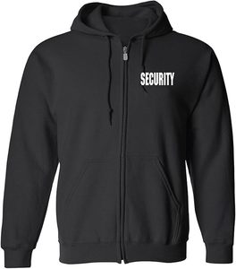 Men's Security Guard Silkscreen Front & Back <b>Black</b> Full Zip Hoodie, <b>Fleece</b> Hoodie. - Product Image 3