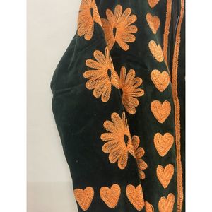 Chaqueta de terciopelo con cuello mandarín para mujer, manga larga, bordado floral, patrón de corazones, cierre abierto, estilo vintage de otoño - Product Image 2