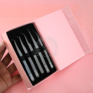 Private Label Curved <b>Black</b> Classic Tweezer 45 90 Degree L Shape Fiber Tip Tweezers Eyelash Extension Volume Tweezers for Lashes - Product Image 5