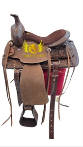 Selle de cheval western en cuir véritable de haute qualité, neuve, avec clous en laiton et cuivre, design personnalisé, portable, pour dressage, emballage sur mesure - Product Image 4