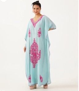 Cotton Crush Embroidered Ankle Length Long <b>Kaftans</b> - Product Image 1