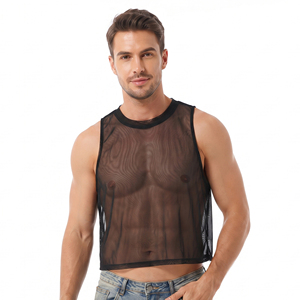 Débardeur transparent en maille pour hommes, design personnalisé, hauts transparents sexy pour club, vêtements de club transparents pour hommes - Product Image 6