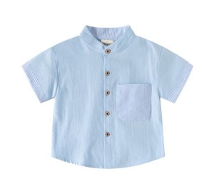 เสื้อเชิ้ตเด็กชาย คอจีน แขนสั้น สีพื้น ผ้าฝ้ายป๊อปลิน เสื้อลำลองมีกระเป๋า ทรงปกติ - Product Image 4