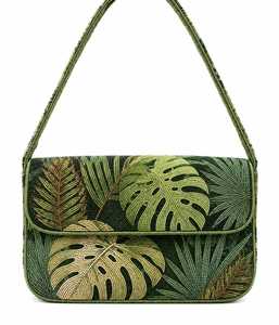 <b>Green</b> Beaded Tropical Leaf Monstera Handmade Bohemian Lightweight Eco-Friendly <b>Evening</b> Clutch Shoulder <b>Bag</b> Vacation Resort - Product Image 3