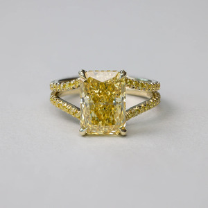 925 Silver Yellow Tone Emerald Cut Moissanite Engagement <b>Ring</b> Pave Setting Prong Luxury Women's Jewelry - Product Image 2