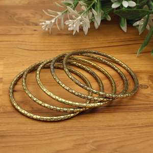 Golden Textured Bangles Vintage Style Stackable <b>Bracelets</b> Bohemian Jewelry, Minimalist Everyday Wrist Jewelry Gift - Product Image 4