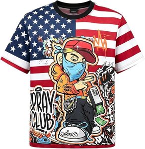 T-shirt pour homme à manches courtes, col rond, imprimé dessin animé Spray Club, style streetwear, coupe classique, logo imprimé sur le devant - Product Image 3