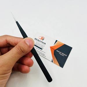 Pince à épiler professionnelle pour extensions de cils en acier inoxydable, 13 cm de long, fine et droite, pointe isolante à 45 degrés, impression personnalisée - Product Image 5