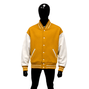 <b>Men's</b> Yellow Varsity <b>Jacket</b> With <b>White</b> Sleeves Preppy Style Turn-down Collar Regular Fit Polyester Cotton Material Autumn Wear - Product Image 1