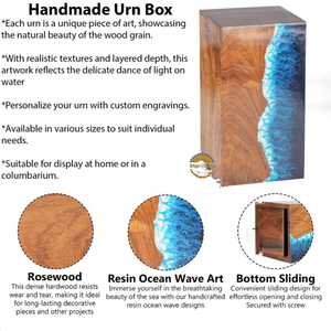 Handcrafted Ocean Wave Resin & Natural Wood Cremation Urn Blue Epoxy Ashes Box Artistic Funeral Memorial Keepsake by AYAANS - Product Image 2