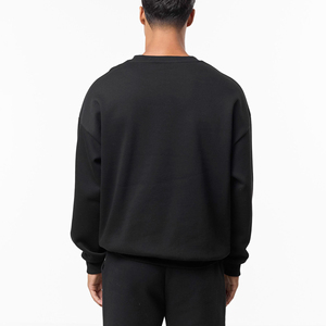 Ensemble de survêtement pour homme en coton noir, molleton épais, col rond, épaules tombantes, coupe oversize, deux pièces, personnalisable - Product Image 5