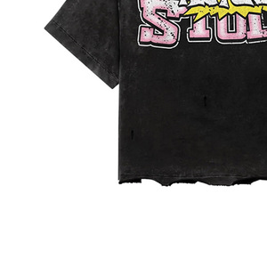 Custom Slogan Silk Screen Printed Oversized Crop T-Shirt <b>Men's</b> Short Sleeve <b>Turtleneck</b> 100% Cotton Formal Black - Product Image 4