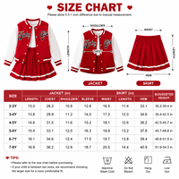 Ensemble 3 pièces pour bébé fille : veste universitaire à manches contrastantes et imprimé lettres, jupe plissée à ourlet rayé uni, en tissu de coton doux