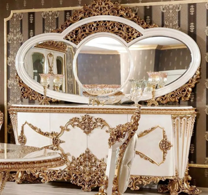 Ensemble de table à manger ovale en teck blanc doré de luxe, design antique français, meubles de salle à manger pour usage hôtelier, fabriqué en Indonésie - Product Image 6