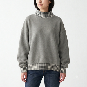 Women Modern Oversized Mockneck Pullover Cotton Fleece <b>Drop</b> Shoulder Ribbed Hem Casual Everyday Wear Bulk Factory - Product Image 1
