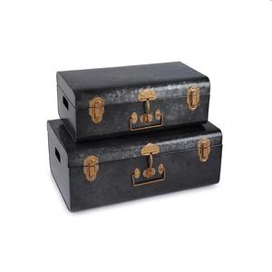 Coffre de rangement vintage en métal, style industriel rectangulaire, avec couvercle à charnières, accent doré, design empilable pour articles divers, 1 niveau - Product Image 1