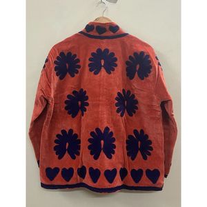 Hand Embroidered <b>Velvet</b> Cotton Jacket <b>Women</b> Full Sleeve Mandarin Collar Winter Bohemian Heart Pattern <b>Coat</b> - Product Image 5