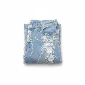 <b>Women's</b> Flare <b>Jeans</b> <b>White</b> High Waist Patchwork Floral Breathable Custom OEM Wholesale - Product Image 6