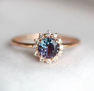 Rose Gold Plated 925 Silver Prong Setting Round Alexandrite Engagement Wedding <b>Ring</b> <b>Dainty</b> Color Changing Gemstone Certified - Product Image 1