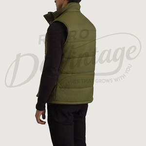 Gilet matelassé personnalisé pour homme, vert olive, chaud pour l'hiver, col montant, imperméable, sans manches - Product Image 2