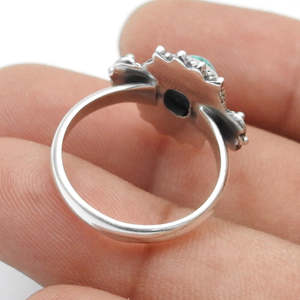 Anillo de Plata de Ley 925 con Turquesa Verde Ovalada de Estilo Bohemio, Joyería de Plata al por Mayor - Product Image 4