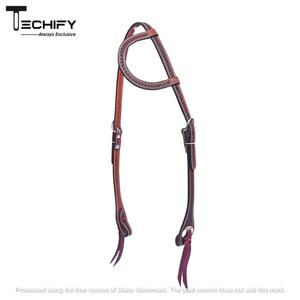 Cabecera de caballo de una oreja con cuentas de cuero de vaca de calidad superior, duradera, elegante y cómoda para montar - Product Image 4