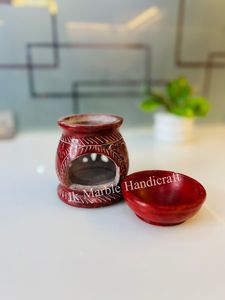 เตาเผาเครื่องหอมหินอ่อนทำมือ สีแดง พร้อมลวดลายแกะสลัก ใช้สำหรับกระจายกลิ่นหอม ตกแต่งบ้าน ใช้ได้ทุกฤดู - Product Image 3