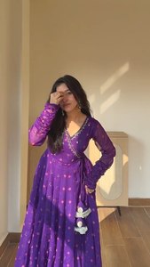 Traditional <b>Indian</b> Pakistani Women's Purple Floral <b>Kurta</b> Set With Pink Dupatta Floor-Length Loose Fit Wedding Wear - Product Image 3